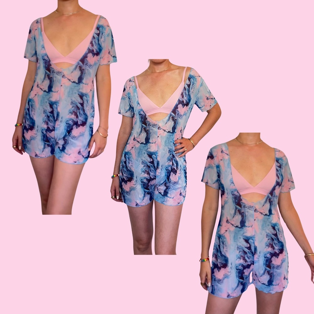 Festival Mesh Marble Pastel Romper – Vintage, Size S/M
